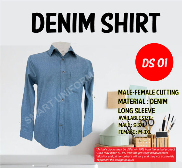 SU- DS01 – READY STOCK DENIM SHIRT LONG SLEEVE YOUNG CUTTING -SOFT BLUE ...