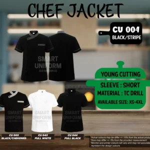 READY STOCK SHORT SLEEVE CHEF JACKET YOUNG CUTTING (CU 004, CU 005, CU 043, CU 044)