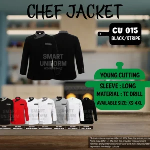 READY STOCK LONG SLEEVE CHEF JACKET YOUNG CUTTING (CU 015, CU 016, CU 032, CU 034, CU 034A,CU 035, CU 045, CU046)