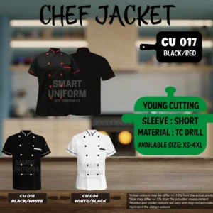 READY STOCK SHORT SLEEVE CHEF JACKET YOUNG CUTTING (CU 017, CU 018, CU 024)