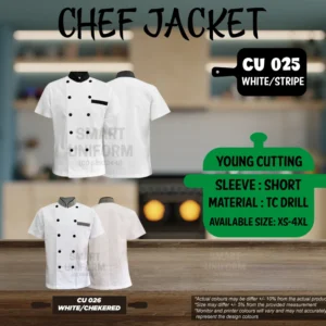 READY STOCK SHORT SLEEVE CHEF JACKET YOUNG CUTTING (CU 025, CU 026)