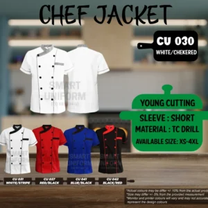 READY STOCK SHORT SLEEVE CHEF JACKET YOUNG CUTTING (CU 030, CU 031, CU 037, CU 041, CU 042)