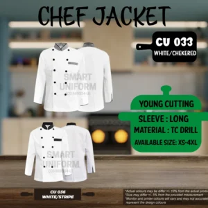 READY STOCK LONG SLEEVE CHEF JACKET YOUNG CUTTING (CU 033, CU 036)