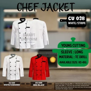 READY STOCK LONG SLEEVE CHEF JACKET YOUNG CUTTING (CU 038, CU 039, CU 040)