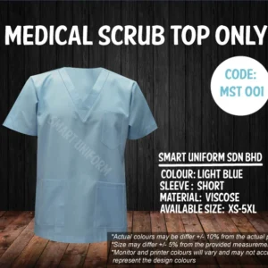 MST 001- READY STOCK MEDICAL SCRUB TOP ONLY - LIGHT BLUE