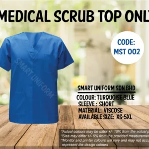 MST 002- READY STOCK MEDICAL SCRUB TOP ONLY - TURQUOISE BLUE