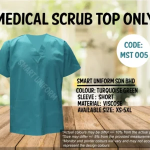 MST 005- READY STOCK MEDICAL SCRUB TOP ONLY - TURQUOISE GREEN