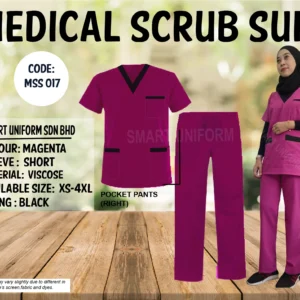 READY STOCK SCRUB SUIT MSS 017 MAGENTA/ BLACK