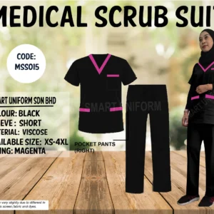 READY STOCK SCRUB SUIT PIPING MSS 015 BLACK/MAGENTA