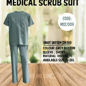 MSS 009 - READY STOCK MEDICAL SCRUB SUIT WITH BUTTON- GREY