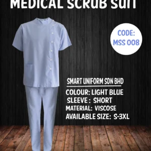 MSS 008 - READY STOCK MEDICAL SCRUB SUIT WITH BUTTON- LIGHT BLUE