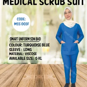 MSS003F - READY STOCK LONG SLEEVE SCRUB (FEMALE) - TURQUOISE BLUE